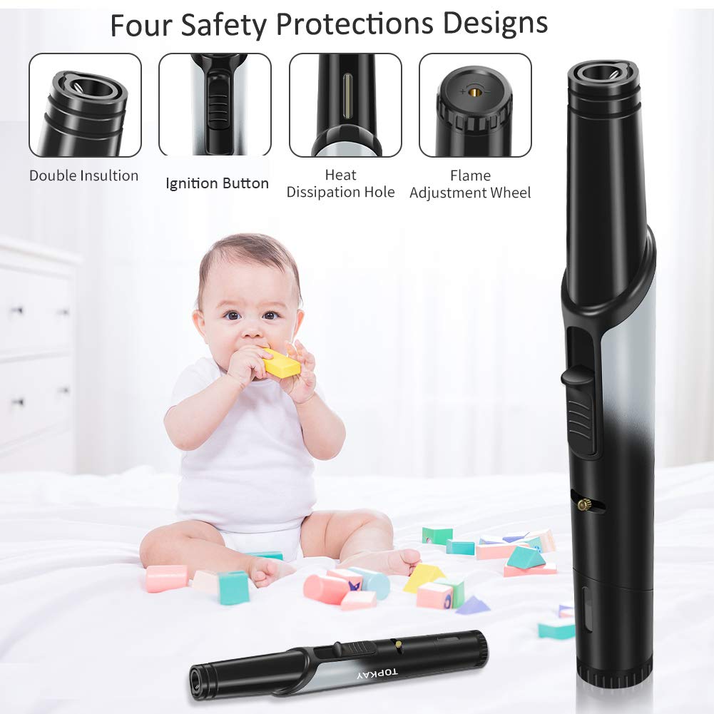 TOPKAY Jet Lighter, Candle Lighter, Windproof Torch Flame Lighter, Butane Refillable Gas Lighter