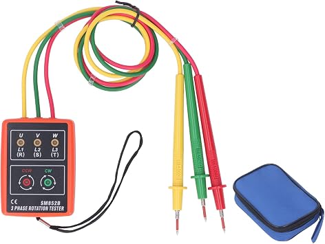 3 Phase Sequence Tester,Phase Indicator Order Detector Phase Rotation Meter Checker 20Hz 400Hz 3 Phase Rotation Meter Portable AC Phase Rotation Indicator SM852B Detector Meter for Current and Voltage