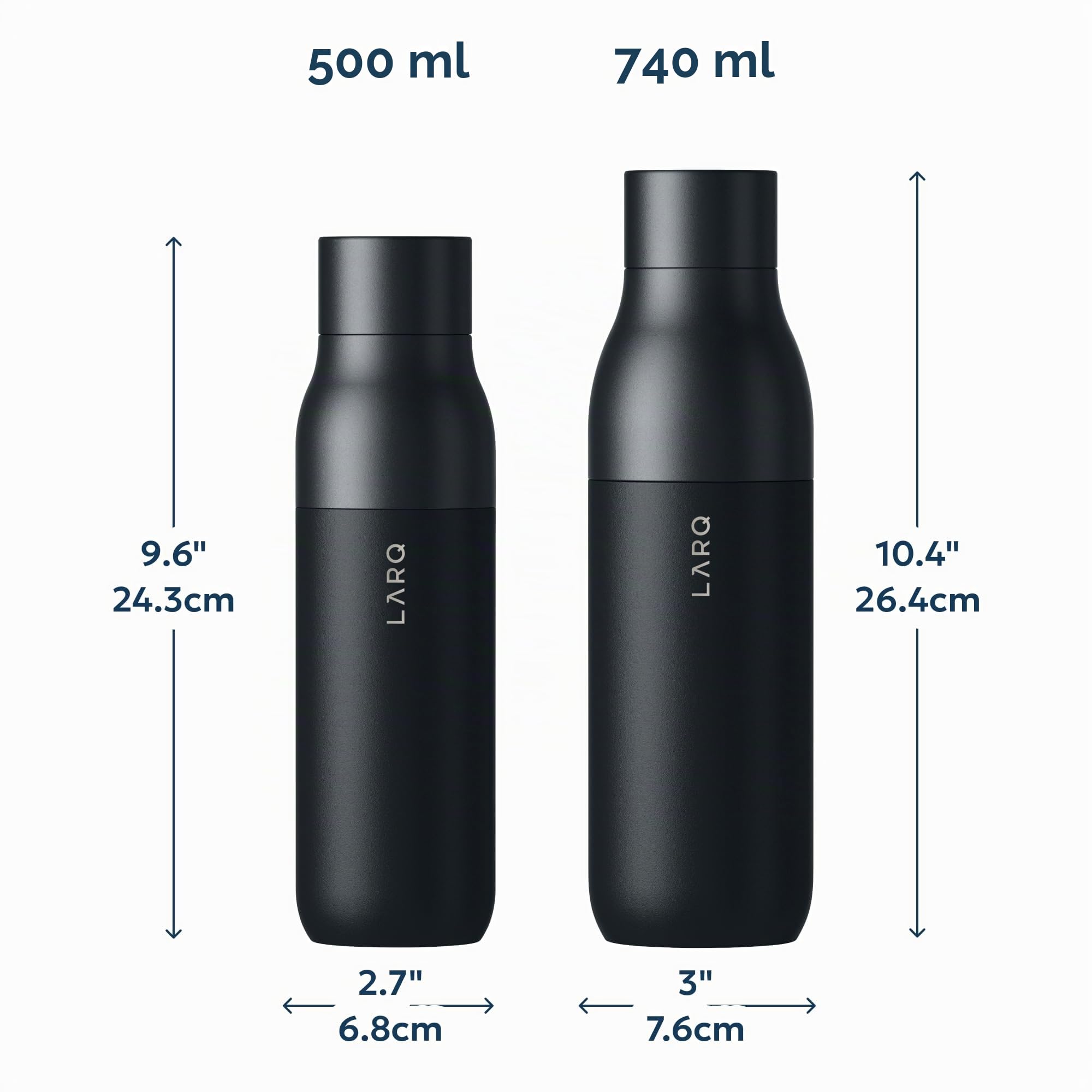 LARQ PureVis 740ml – Borraccia autopulente e isolata in acciaio inox con purificatore UV e design premiato | 24 ore fredda o 12 ore calda | Smart termica, Obsidian Black