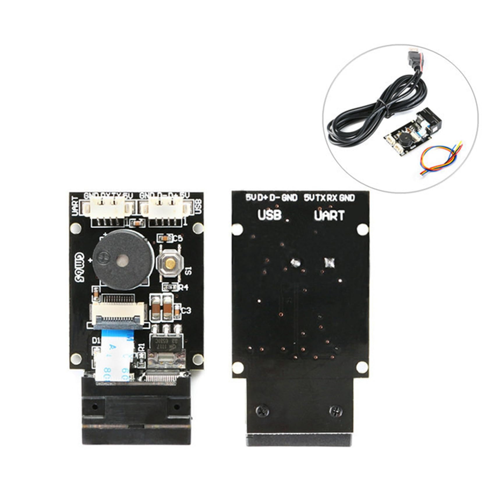2 x przewodowy skaner kodów kreskowych USB GM65 1D 2D czytnik kodów kreskowych moduł czytnika kodów QR, brzęczyk CMOS do przypomnienia z kablem UART