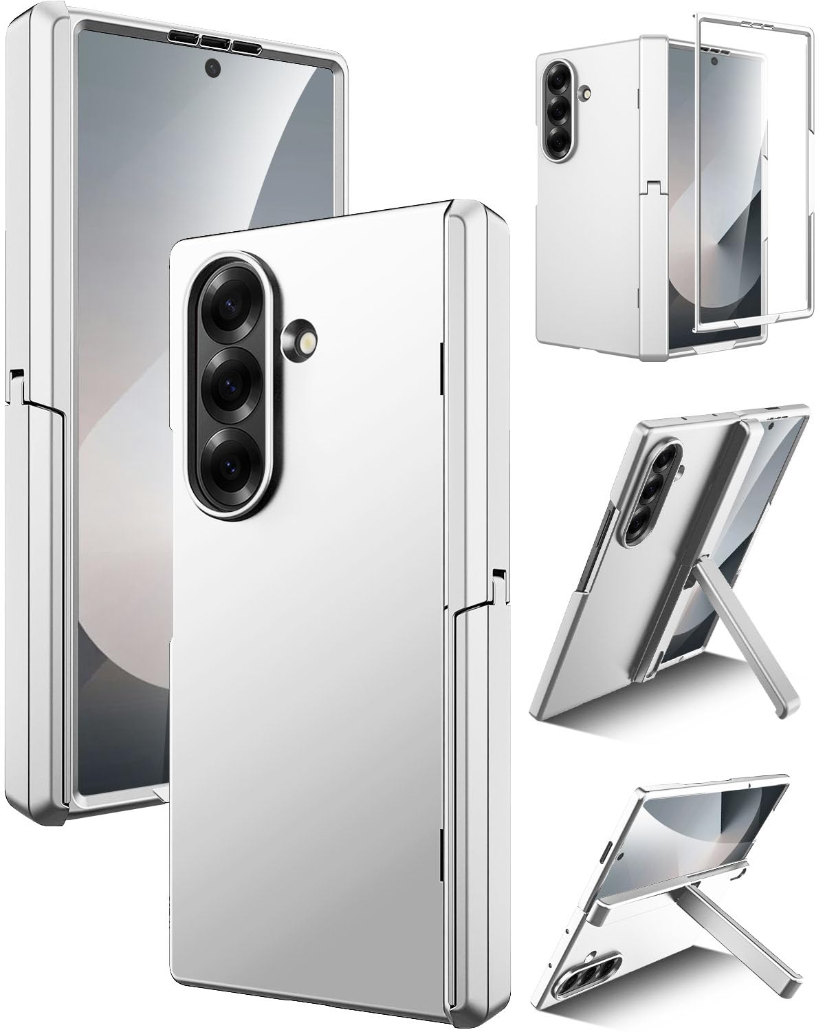 Miimall 対応 Galaxy Z Fold 7 保護ケース フィルム一体型 キックスタンド ヒンジ保護 防塵 耐衝撃 薄型 耐久性 滑り止め ワイヤレス充電 Z フォールド7 スマホケース Samsung Galaxy Z Fold 7 カバー（シルバー）