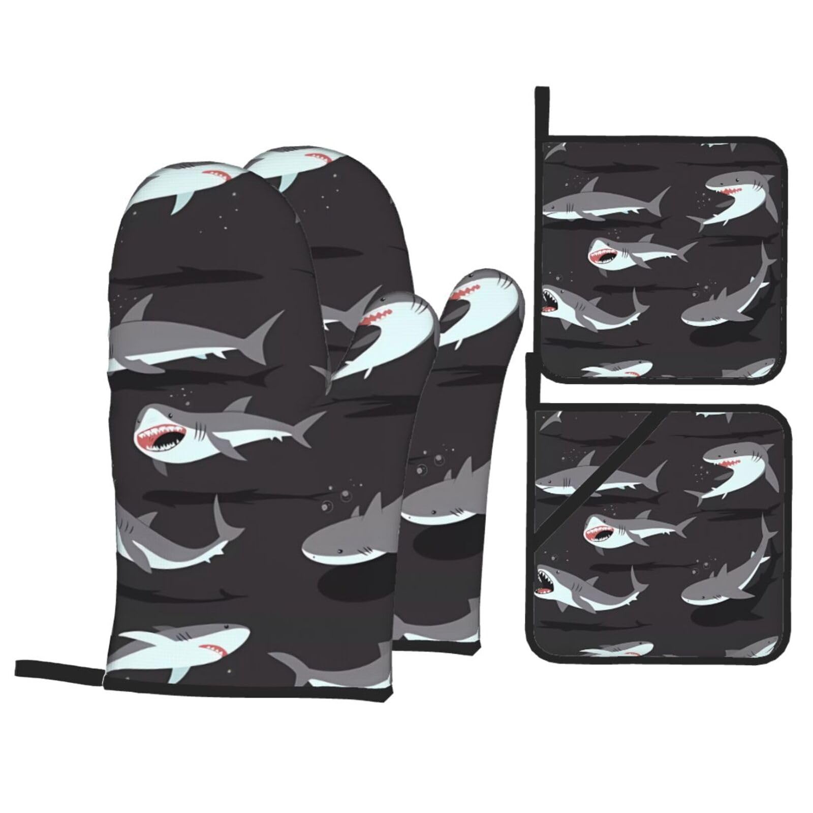 WHJSHOP Fish Prints Oven Mitts & Pot Holders Set - Waterproof Kitchen Layers & Heat Resistant - Durable Covers for Safe Cooking & Easy Cleanup