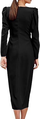 Miniatura 2 de PRETTYGARDEN Vestido largo de manga larga abombada con cuello en V y abertura para mujer, moda de otoño 2023