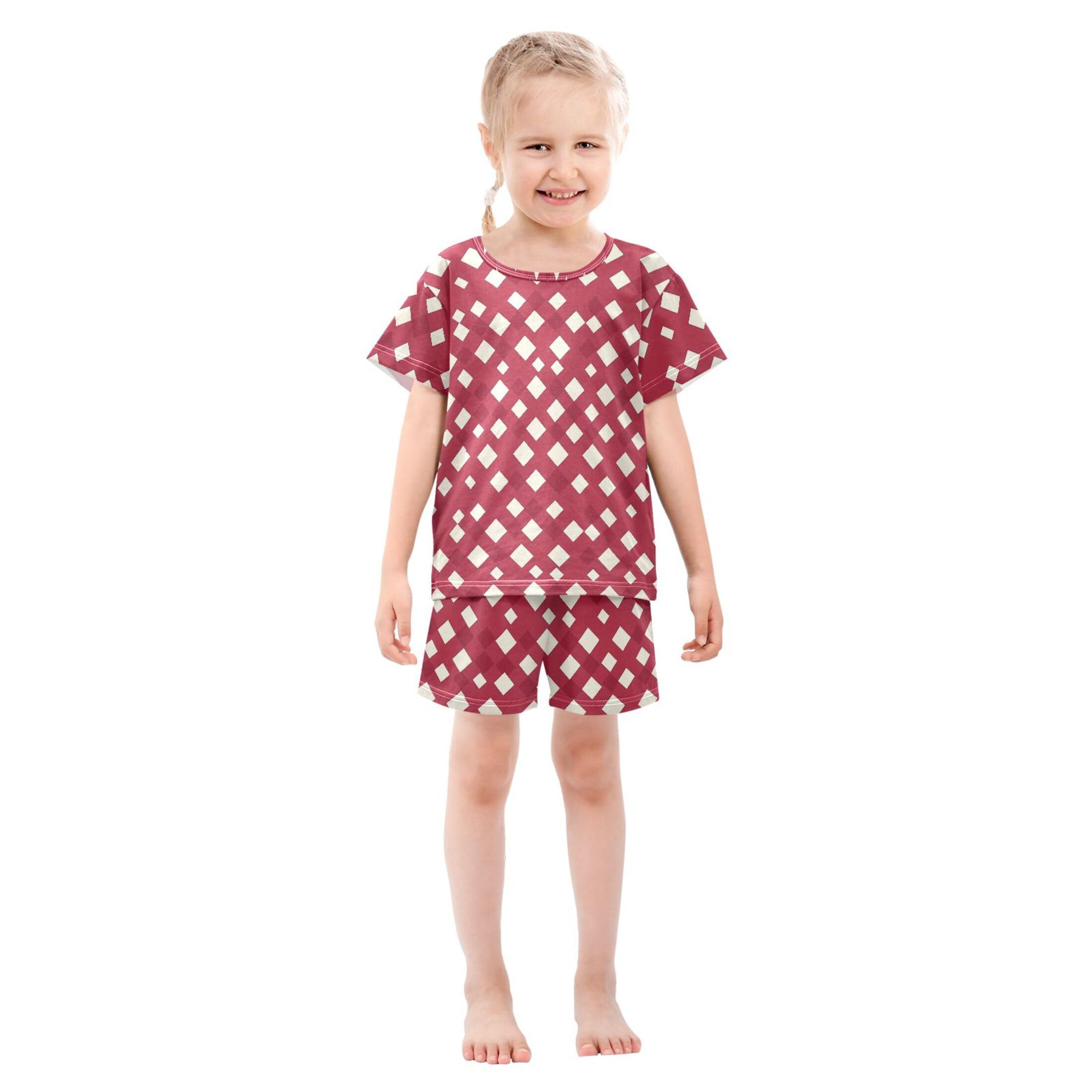 UMIRIKO Red Buffalo Check Plaid Summer Short Sleeve Pajamas Sleepwear PJ Set B0404333