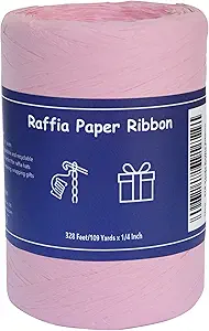 Raffia Ribbon for Gift Wrapping and Packing - 1/4'' Wide, 109 Yards, Pink