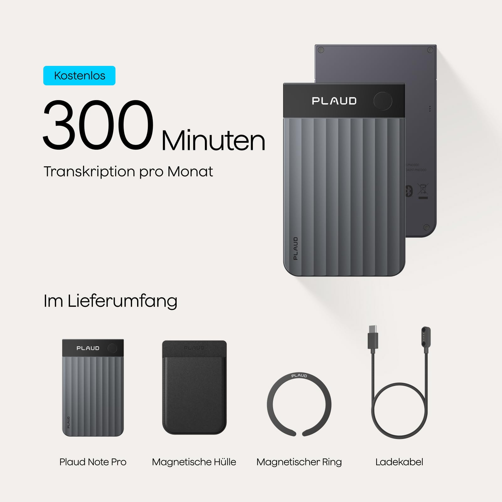 Plaud Note Pro KI Digitales Diktiergerät Aufnahmegerät mit KI Schreibfunktion und Zusammenfassen für Profis & Teams