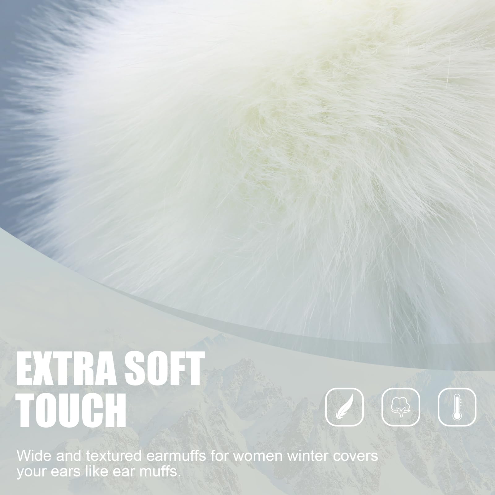 RANOME Faux Fur Headband for Women Elastic Fuzzy Thick Earmuffs Winter Headwrap Ear Muffs Furry Ear Warmers Cold Weather (White 1)