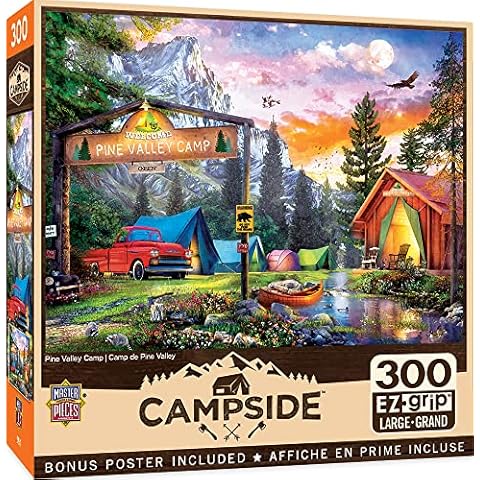 MasterPieces - 300 Piece Jigsaw Puzzle, Large EZ Grip Shapes, Pine Valley Camp, Fun for Adults, Seniors, Family, Kids, Non-Glare Finish, 18"x24" Cover