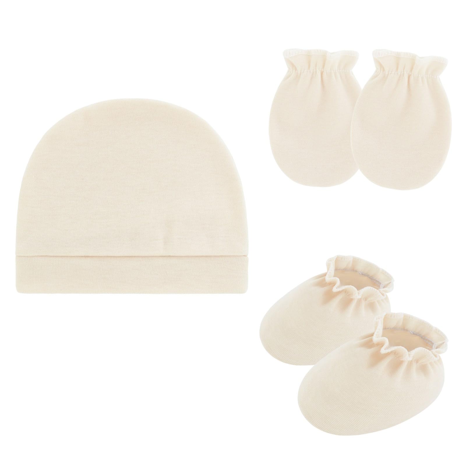 Newborns Baby Scratch Proof Mittens Booties and Bonnet Hat Soft Cotton Headwear Breathable Design for Infant Protections Bonnet Gloves Socks Set