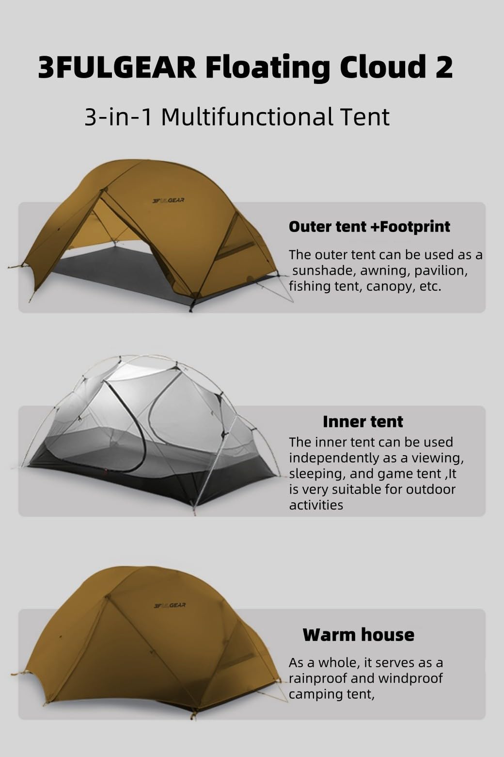 Amazon.com : 3FULGEAR Backpacking Tent, Floating Cloud 2 Easy