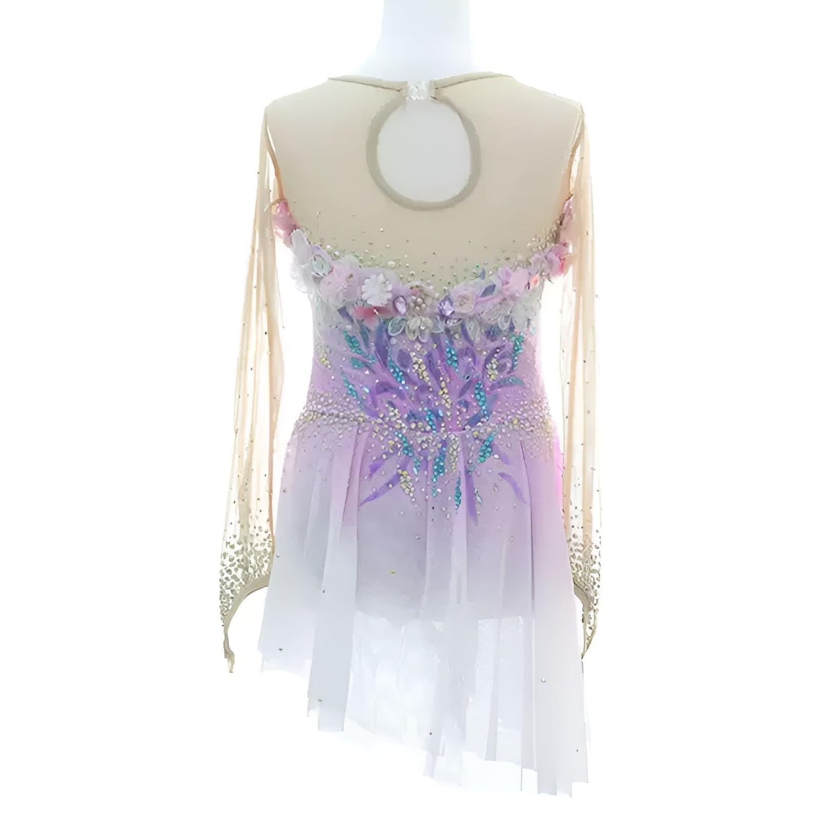 Girls' Figure Skating Dress with Sparkling Diamonds, Women's Flower Decoration Ice Skating Dresses for Competition(3X-Large)