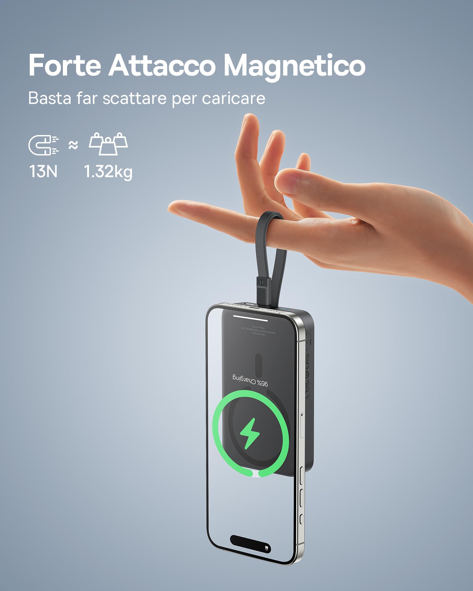 Baseus Magsafe Power Bank PD 30W, 10000mAh Powerbank Magnetica con Cavo USB-C Integrato (Carico/Scarico) per iPhone Serie 15/14/13/12, Mini Power Bank, Batteria Esterna Piccola ma Potente, Nero