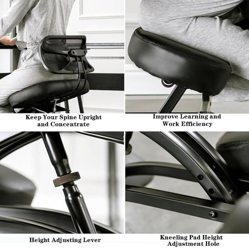 SFKLYU Ergonomic Kneeling Chair for Upright Posture, Adjustable Posture Corrective Knee Stool with Rolling Wheel and Thick Comfortable Cushion,A4
