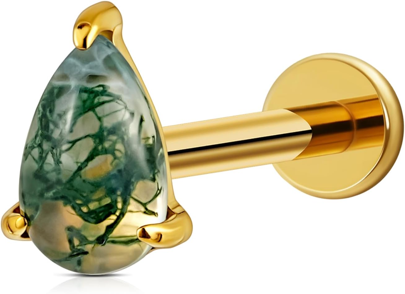 FINE4U 1PC ASTM F136 Titanium Piercing Jewelry for Tragus Conch Helix Flat Labret 18G 6mm 8mm, Cartilage Earring Flatback Stud