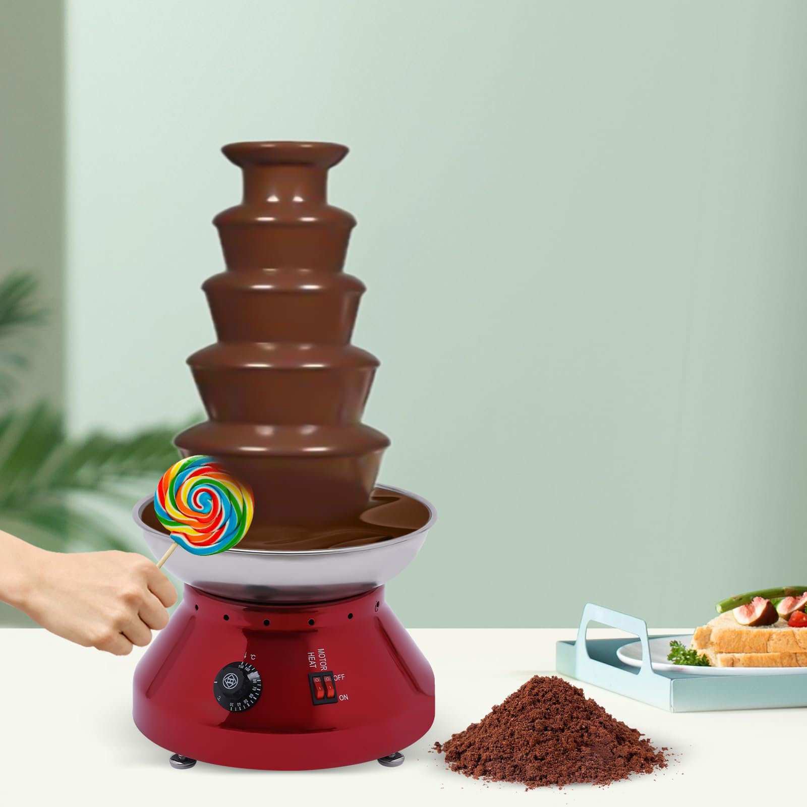 Chocolate Fondue Fountain 5 Tier Hot Chocolate Melting Machine Stainless Steel Chocolate Fondue Pot for Nacho Cheese Liqueurs Party Wedding