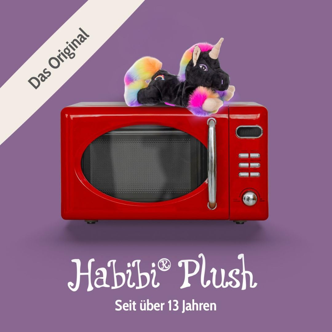 Habibi Premium Wärmekissen/Stofftier f. Kinder u. Erwachsene - 1848 Einhorn Black Rainbow, herausnehmbare Hirsefüllung - Wärmekuscheltier zum Erwärmen in der Mikrowelle/Backofen, ideal auch für Babys