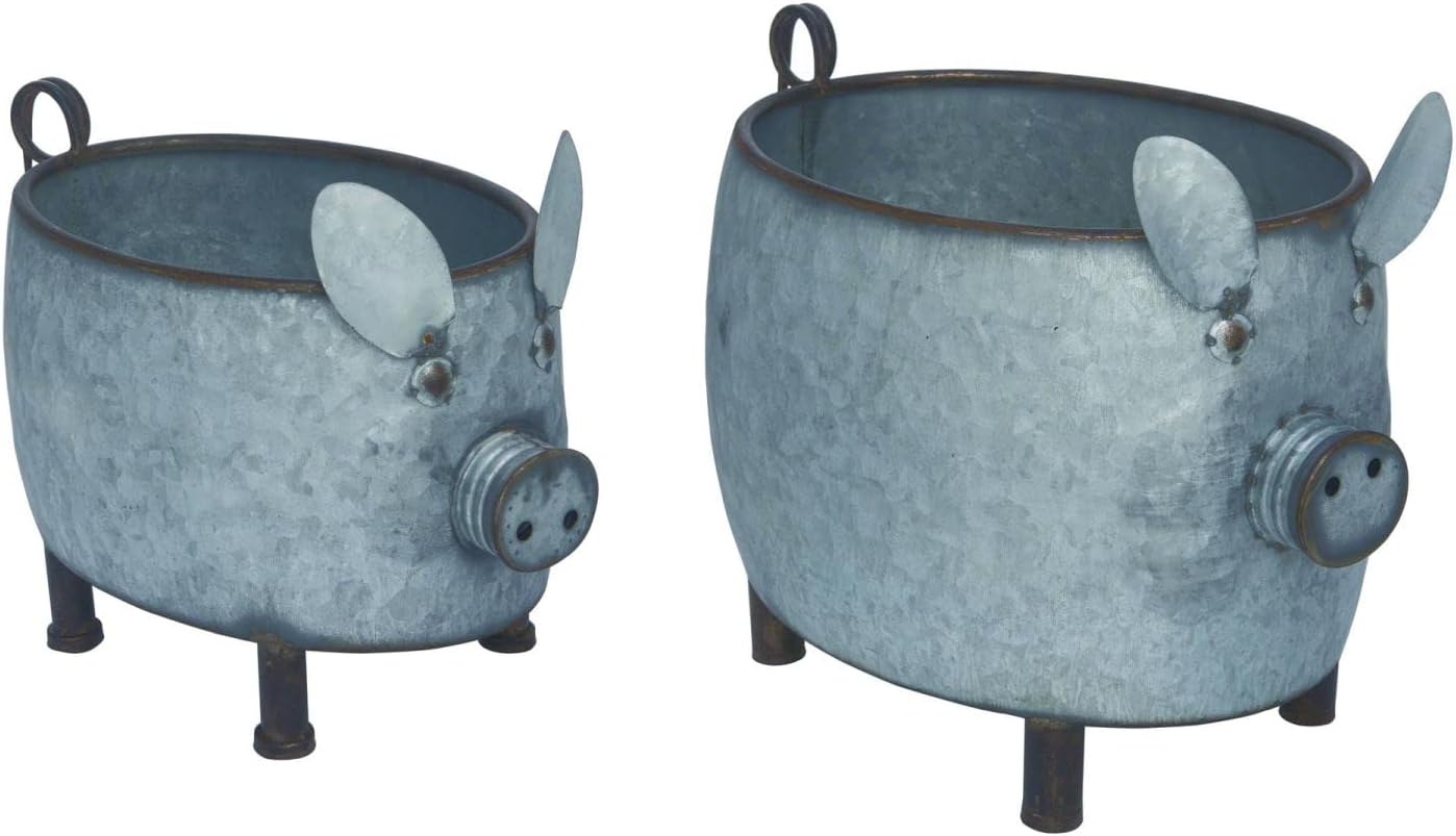 Amazon.co.jp Transpac Metal Country Pig プランター 2個セット DIY・工具・ガーデン