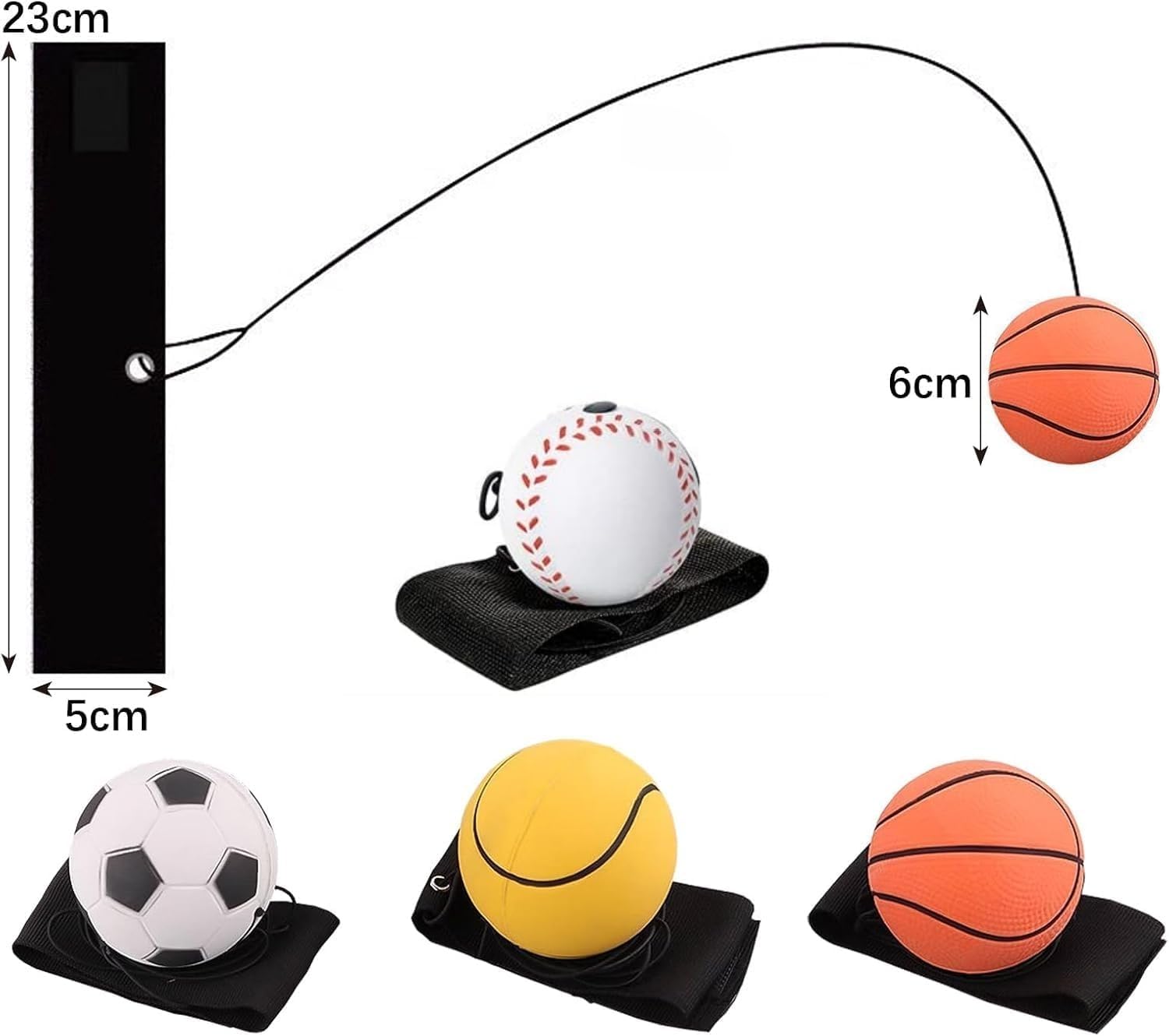 4 Pezzi Palla Di Ritorno Del Polso,Ø 6cm Palla da Polso con Rimbalzo, Palline da Polso per Sport,Pallina con Elastico da Polso per Bambin Adulti Anziani Esercizio