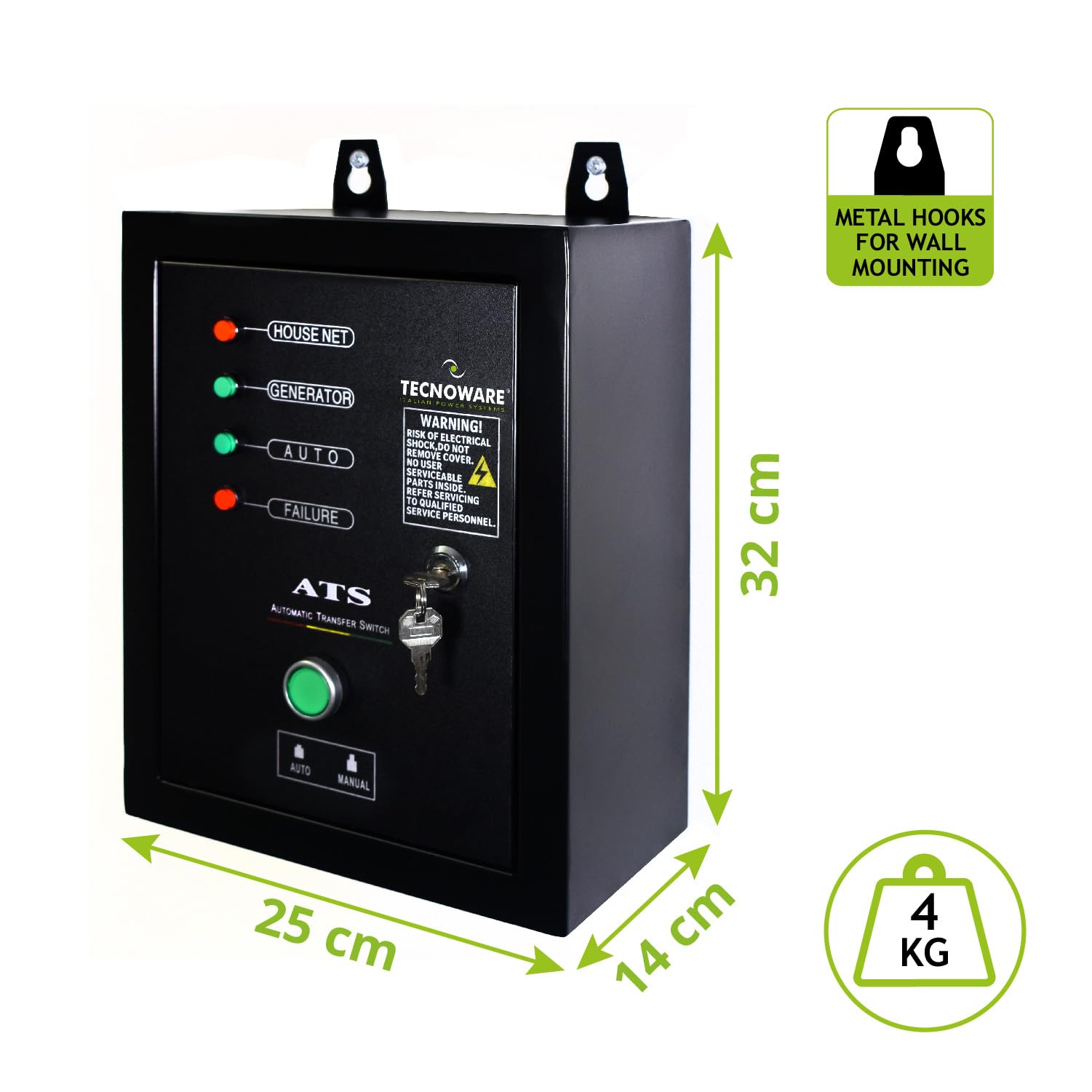 Tecnoware Power Systems - ATS para Generador 4200VA-9200VA, Sistema de Arranque Eléctrico/Automático, Indicadores de Estado, Cargador de Batería Integrado, Selector Manual/Automático
