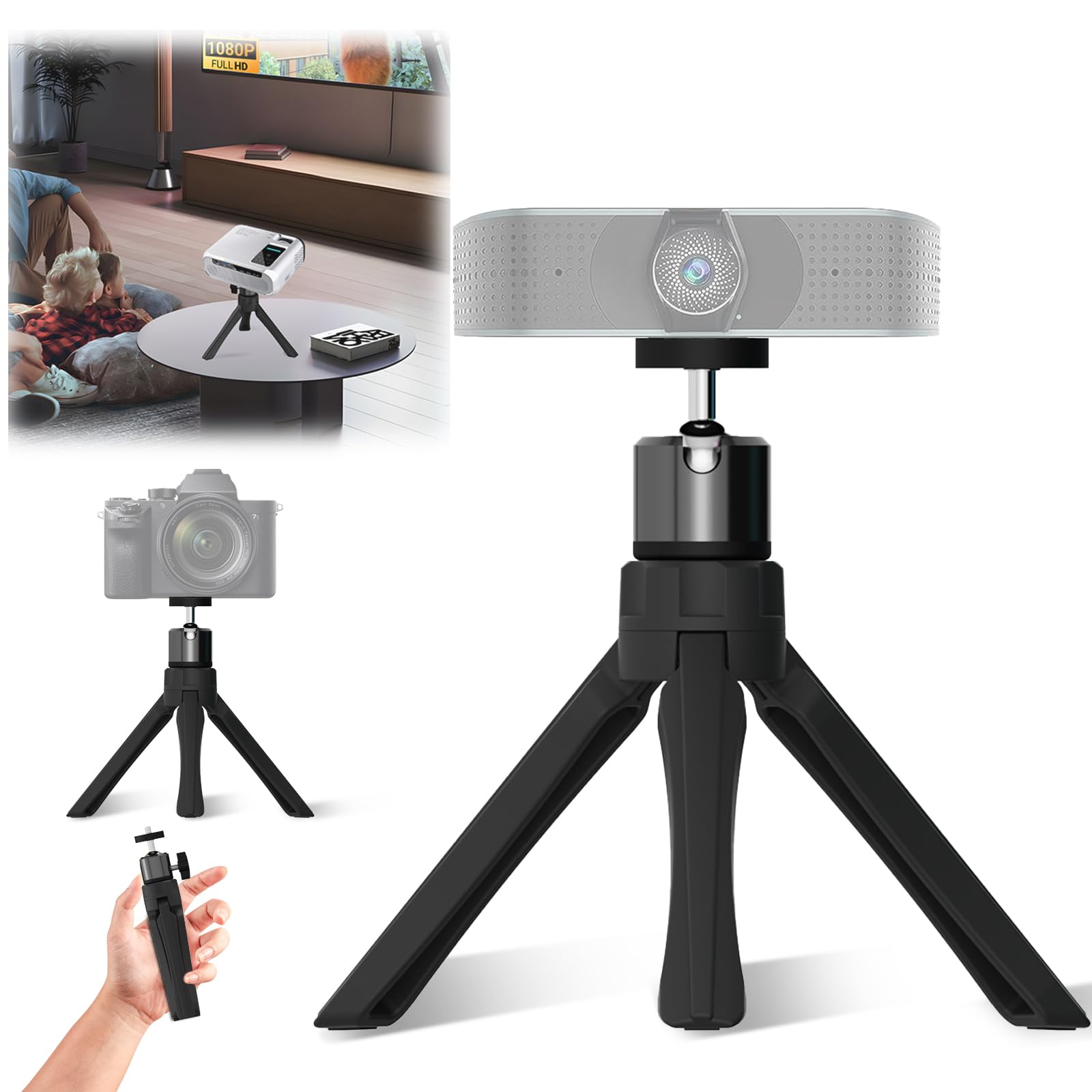 Mini Trépied De Table Avec Rotule 360° - Support Pour Appareil Photo, Projecteur, Webcam - Vis 1/4"