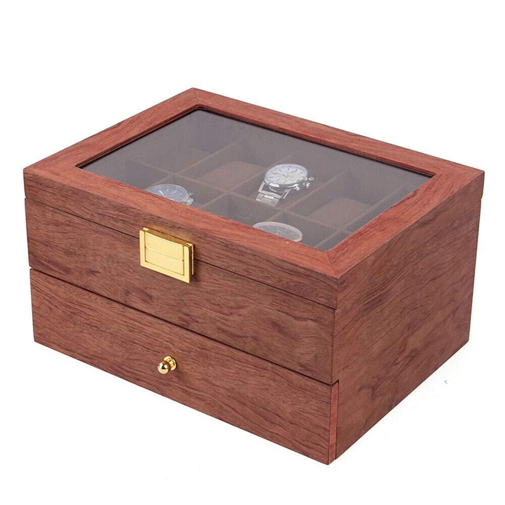 20 Fächer Uhrenbox, Uhren Uhrenaufbewahrungsbox, Organizer Uhrenkasten Rot Holz Schmuckschatulle, Verschließbare Uhrenbox für Herrn Dame