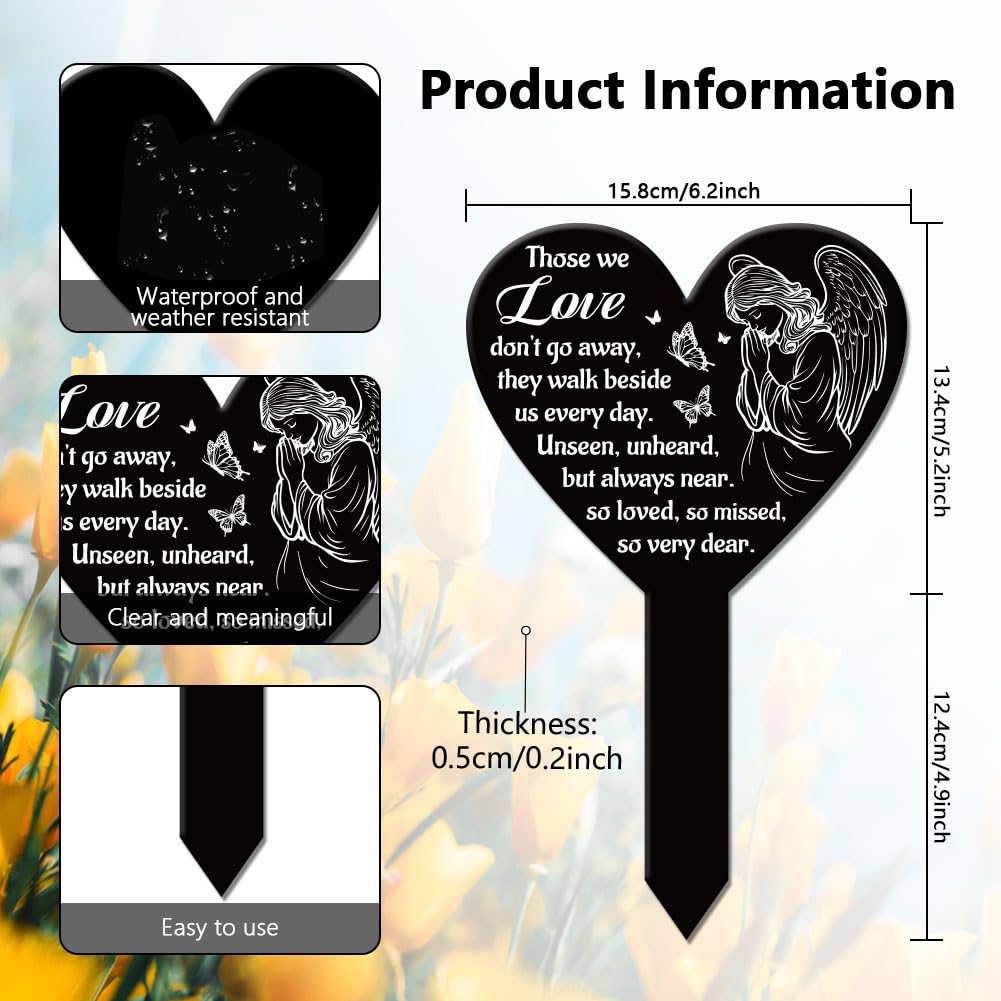 GLOBLELAND Heart Shaped Angel Butterfly Garden Memorial Stake - Waterproof Acrylic Remembrance Plaque for Cemetery Yard and Grave - Image 3