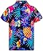 King Kameha Funky Chemise Hawaienne, Ananas, Noir Bleu, L