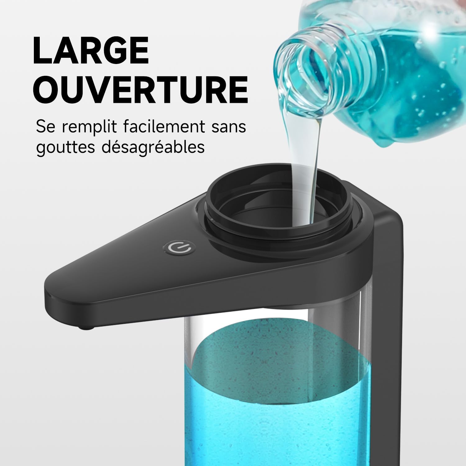 AIKE 500ml Distributeur de Savon Liquide Automatique Rechargeable sans Contact Fixation Murale Noire