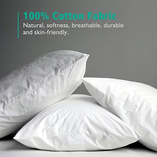 Miniatura 5 de APSMILE Juego de 2 rellenos de almohada de plumón de ganso de 20 x 20 pulgadas, juego de fundas de almohada decorativas de algodón suave de primera