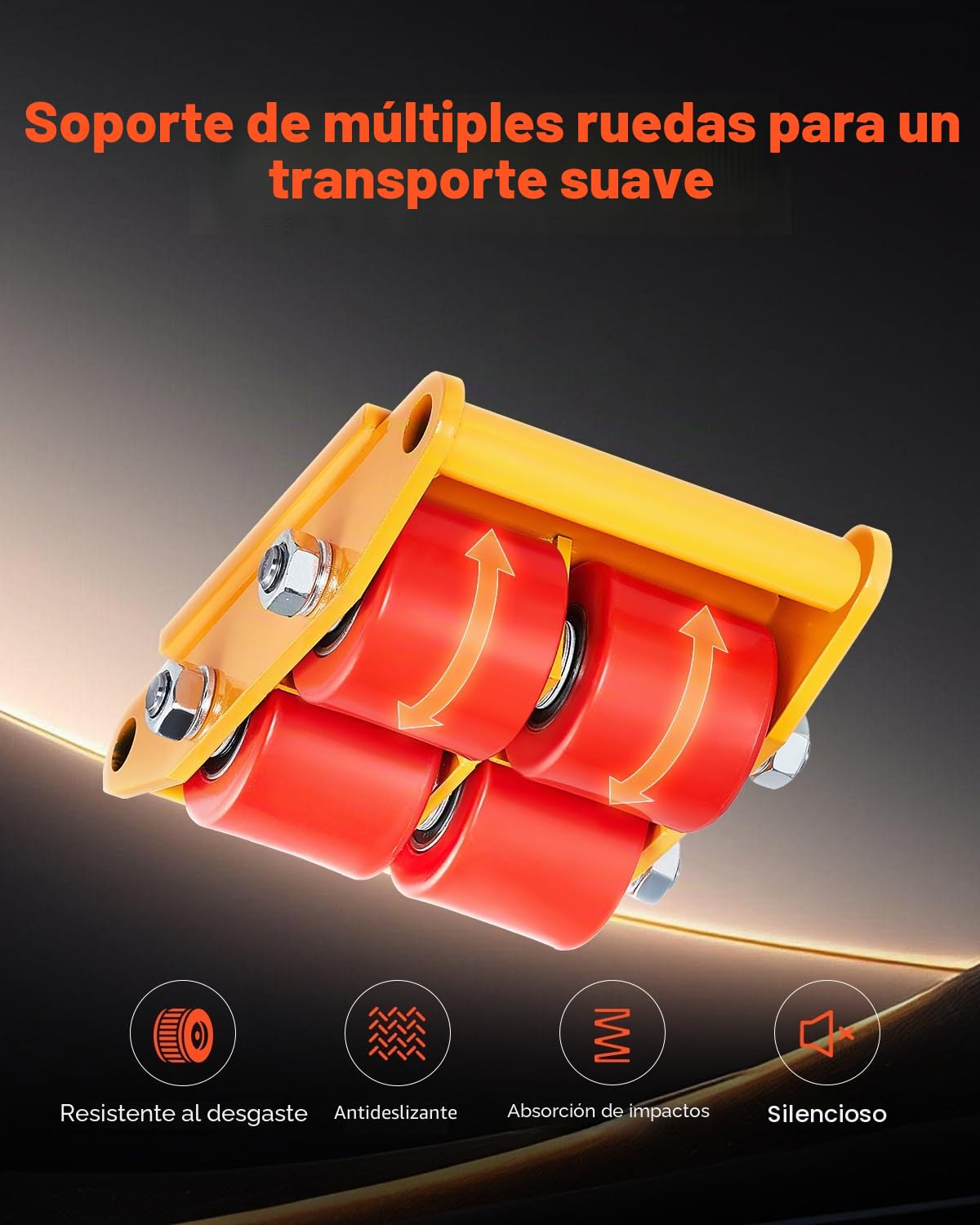 VEVOR 4 PCS Plataforma Rodante para Maquinaria y 2 Manijas, Total Carga de 6 T, Carro para Maquinaria con Tapa Giratoria de 360° y 4 Ruedas Direccionales, Equipo de Movimiento Industrial, Amarillo