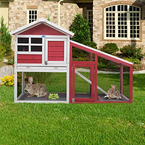 image for JAXPETY Outdoor Rabbit Hutch Bunny Cage w/Run, Wooden Chicken Coop Hen
