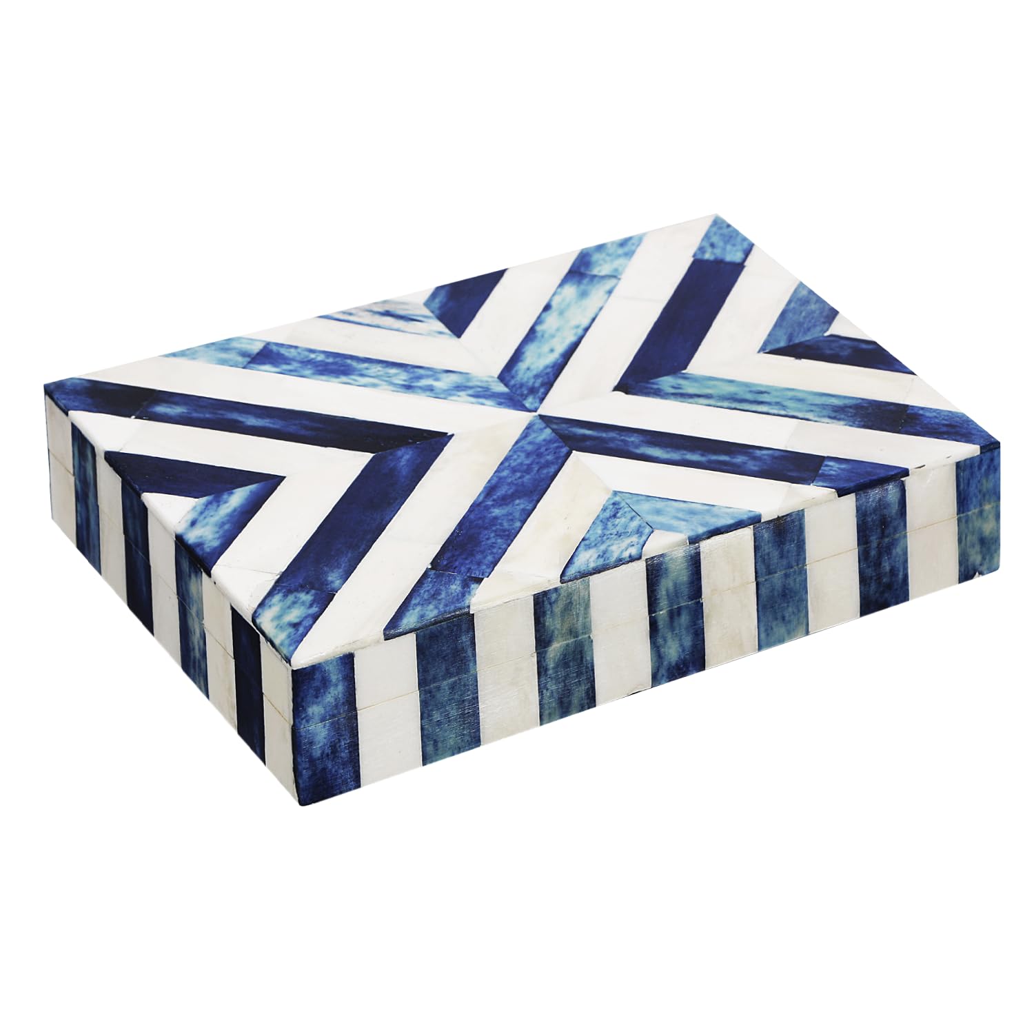 Handicrafts Home Handmade Chevron Pattern Decorative Box - Storage Organizer, Decor Centrepiece, Memory Keepsakes, Home Decor - Boho Style Treasure Box, Multipurpose Gift - Blue, 8x5x1.5