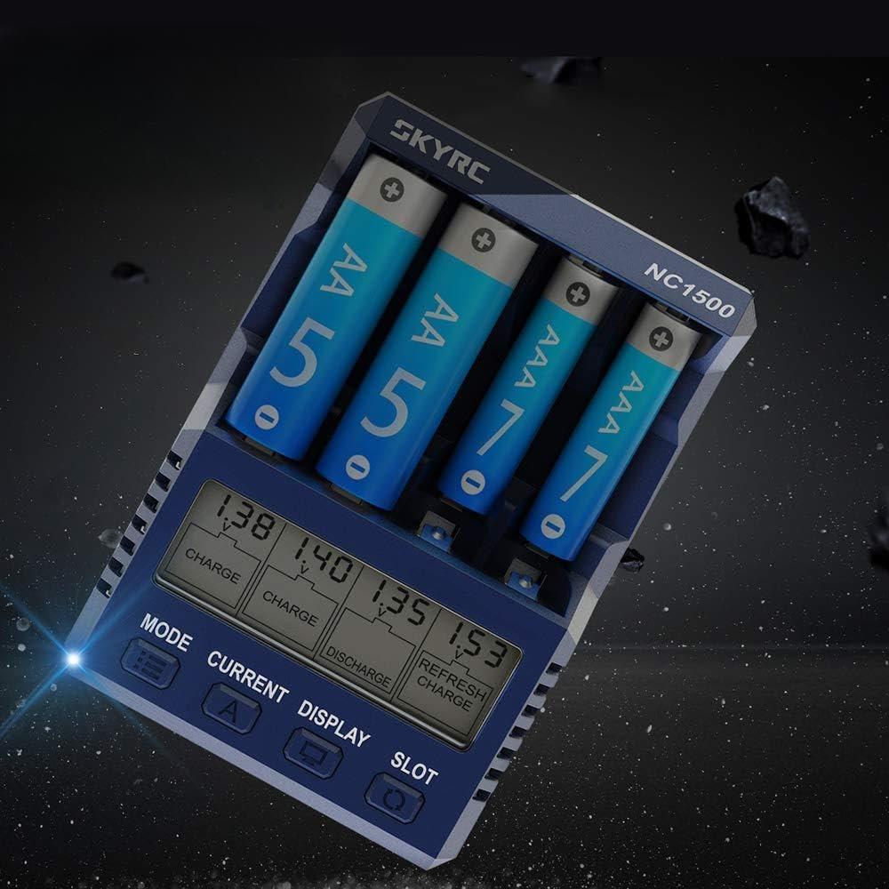 HUIOP NC1500 Chargeur de Batterie Intelligent 4 Positions pour Chargeur et analyseur pour Batterie AA/AAA Ni-MH,Chargeur de Batterie Ni-MH