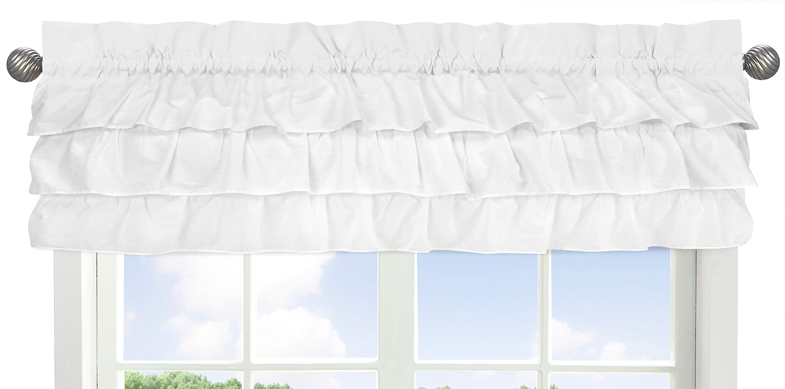 Solid Color White Shabby Chic Ruffle Window Treatment Valance for Harper Collection by Sweet Jojo Designs