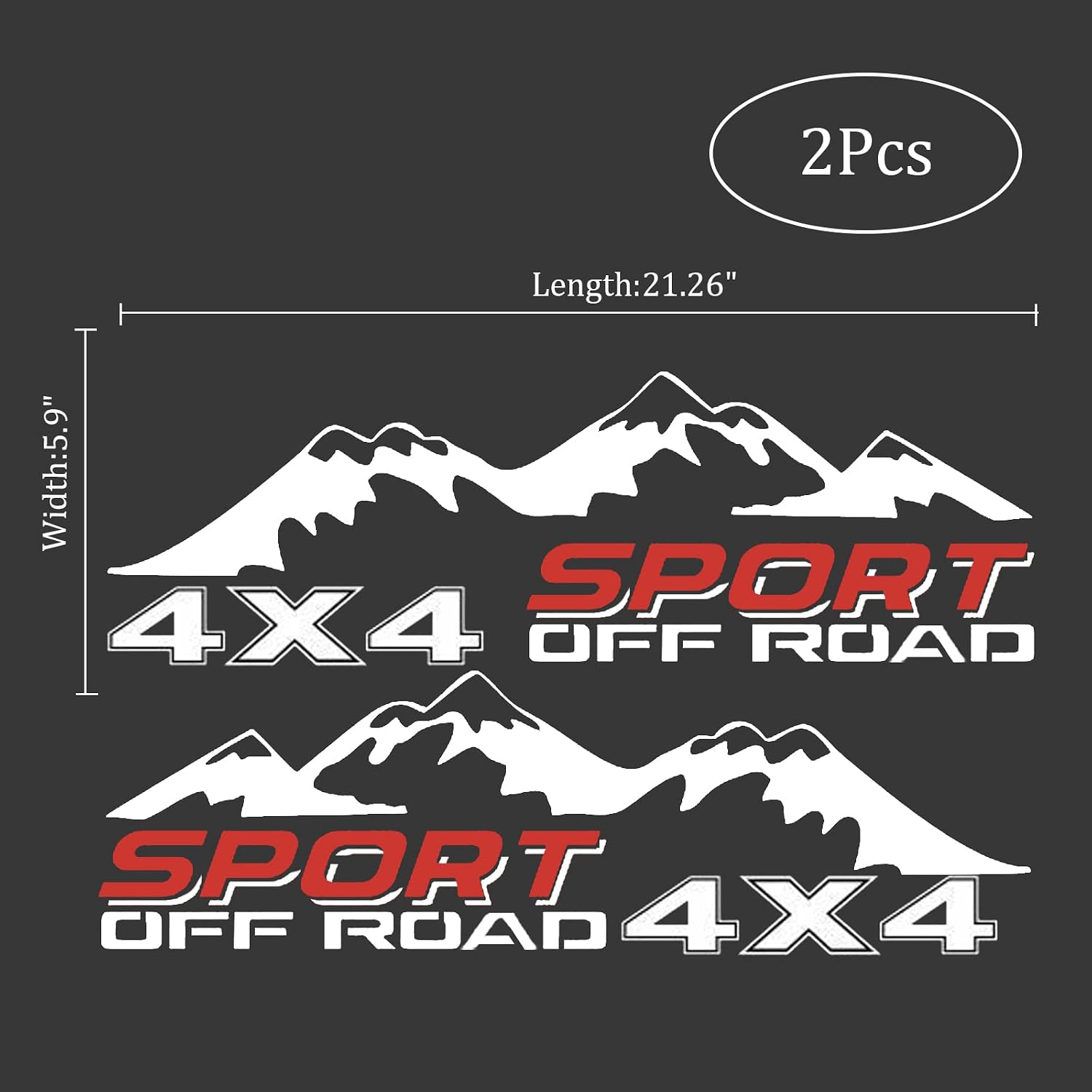 4X4 Off Road Sport with Mountain Pattern Decal Stickers 2Pcs, Fit for All Kinds of Truck Pickup SUV Sedan, with Squeegee 1Pcs, White and Red