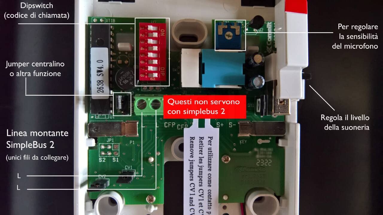 Comelit 2638 Interphone with cover removed, showing internal wiring