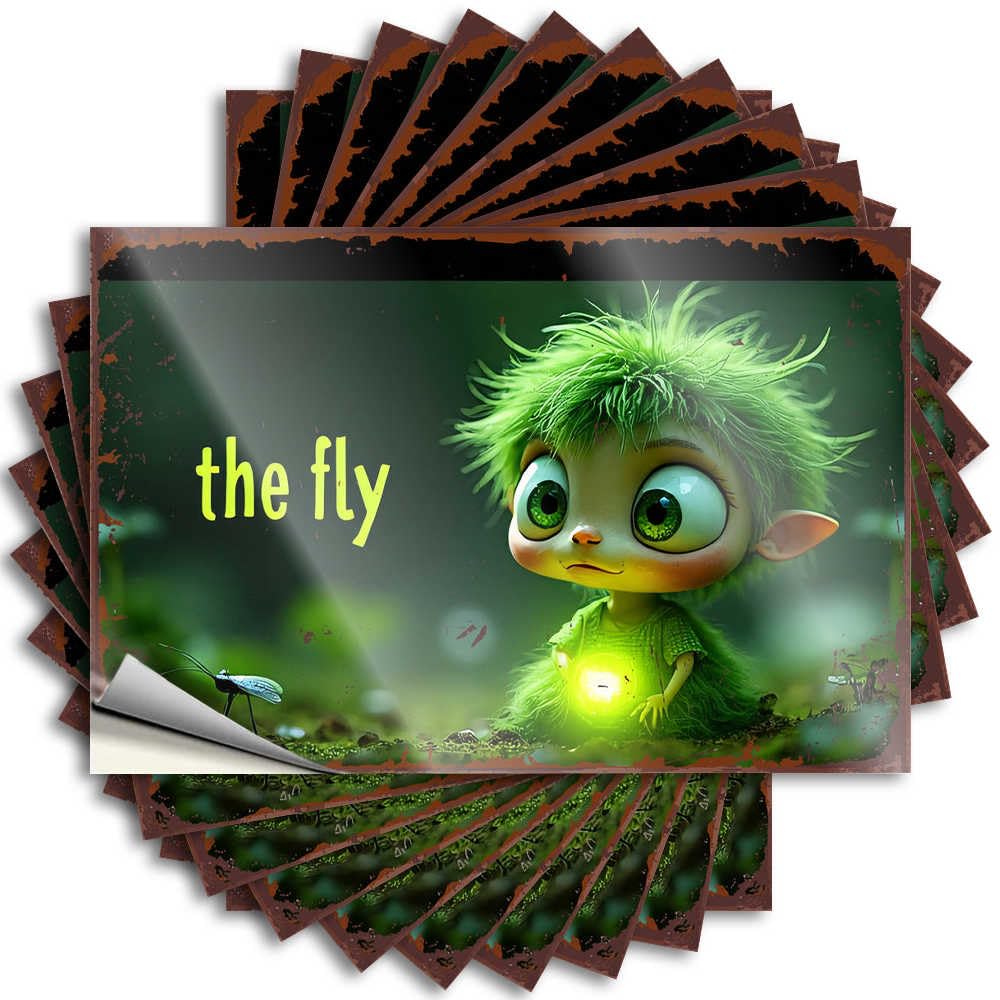 Entry Way Decoration Sticker - Unique Absorbing Bumper Green-haired Child with Glowing Light Meets A Fly in The Forest(8X12CM)
