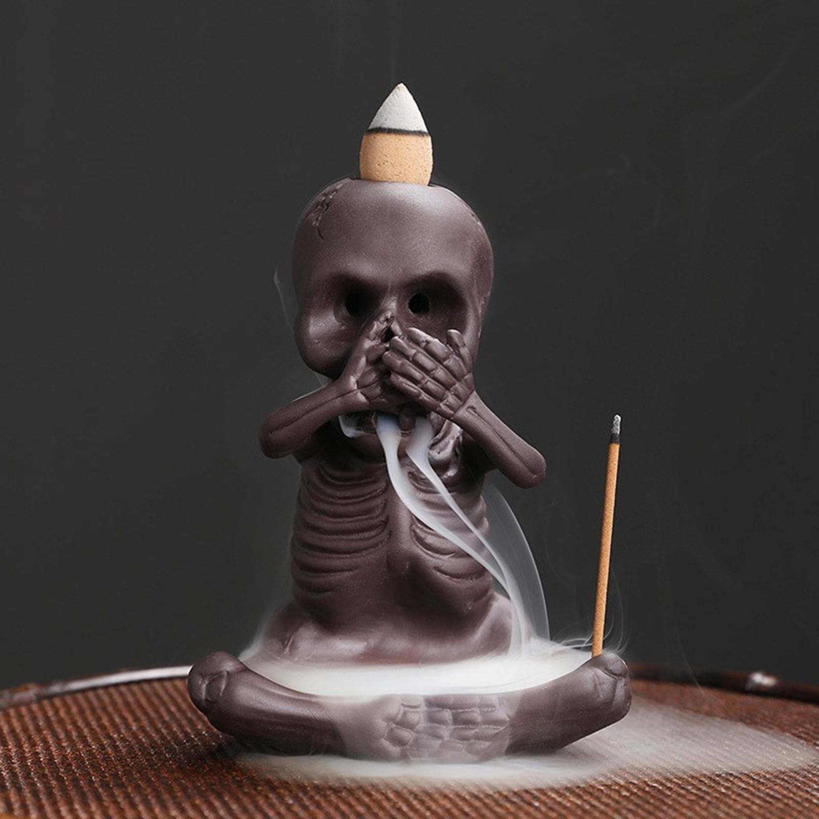 PANGBOER Porta incenso a forma di teschio, in ceramica, per coni di riflusso, bruciatori in ceramica, decorazione per la casa e meditazioni artigianali