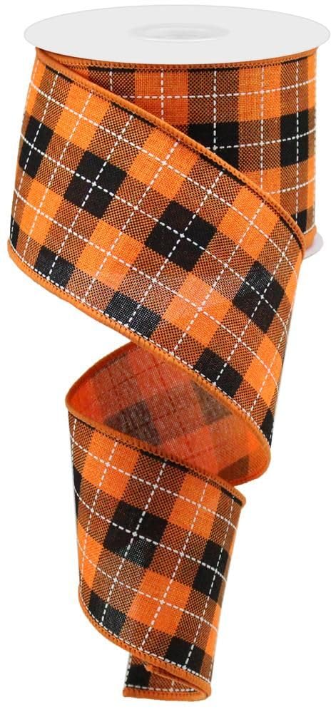 Image of Holiday Cider Plaid Wired Ribbon - 2 1 /2 inch x 50 Yards, Orange, Green, Red, Fall Plaid, Fall Decor, Christmas Ribbon, Thanksgiving, Garland, Wreath, Bows, Halloween, Gift Basket, Autumn Fundraiser