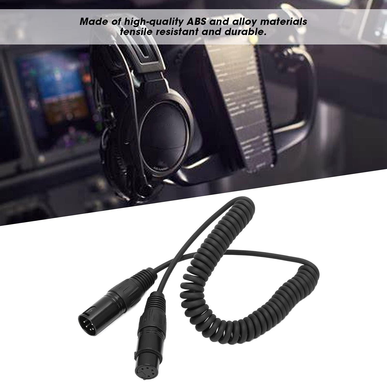 Aviation-Kopfhörer, 6,6 Fuß, Langlebiges Headset-Verlängerungsfederkabel für Zuverlässige Signalübertragung, Passend für Piloten