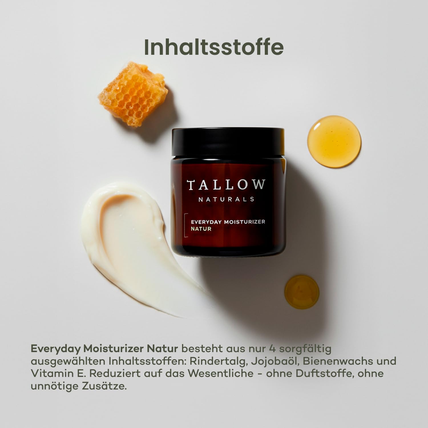 TALLOW Naturals Everyday Moisturizer Natur – BEKANNT AUS DER HÖHLE DER LÖWEN - Rindertalg Creme mit Jojobaöl, Bio Beef Tallow Skincare, Tagescreme aus Deutschland von grasgefütterten Rindern (50ml)