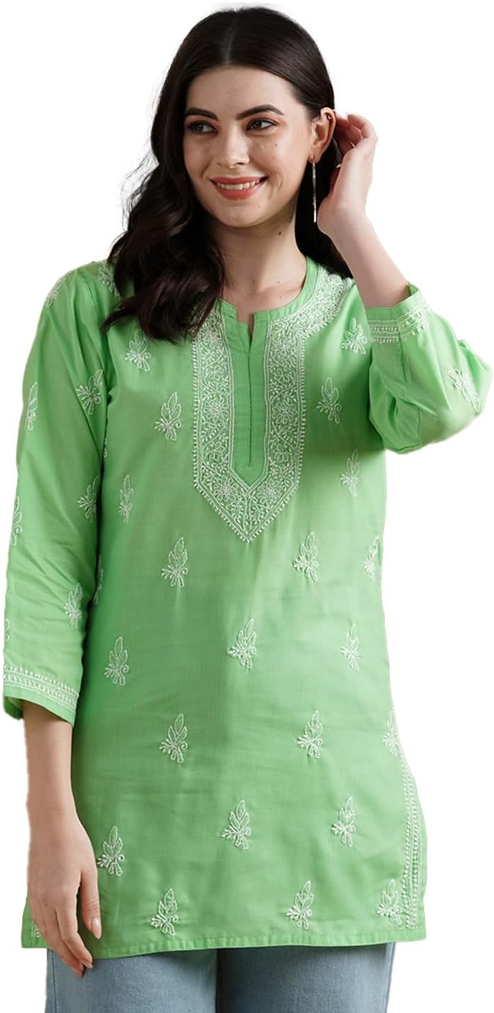 Ada Hand Embroidered Indian Clothing Chikankari Women's Cotton Top Tunic Shirt Kurti A210717