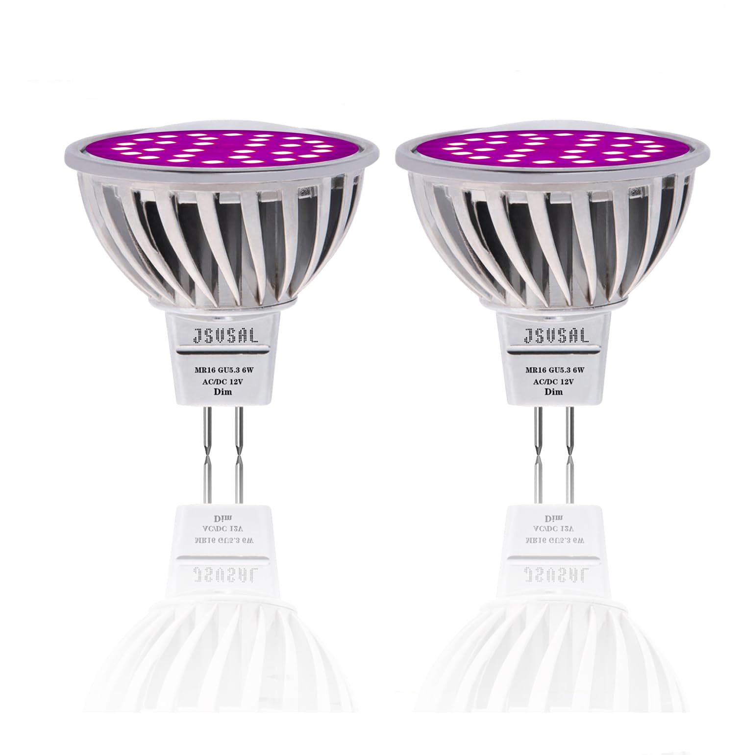 JSVSAL Plant Grow Light Bulb,6W Full Spectrum Grow Lamp,Purple Light,MR16 GU5.3 AC/DC12V 60W Equivalent LED Grow Light Bulb for Idoor Outdoor Plant Growing, DIY Horticulture, Greenhouse,2-Pack