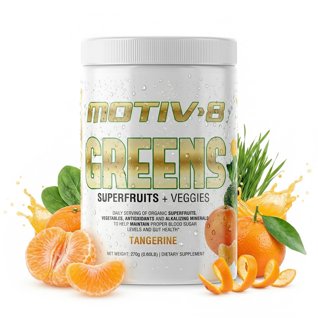 Motiv-8, Greens Superfruits & Veggie Superfood Powder Supplement, Antioxidant, Fiber, Sugar-Free, 30 Servings (Tangerine, 30 Servings)