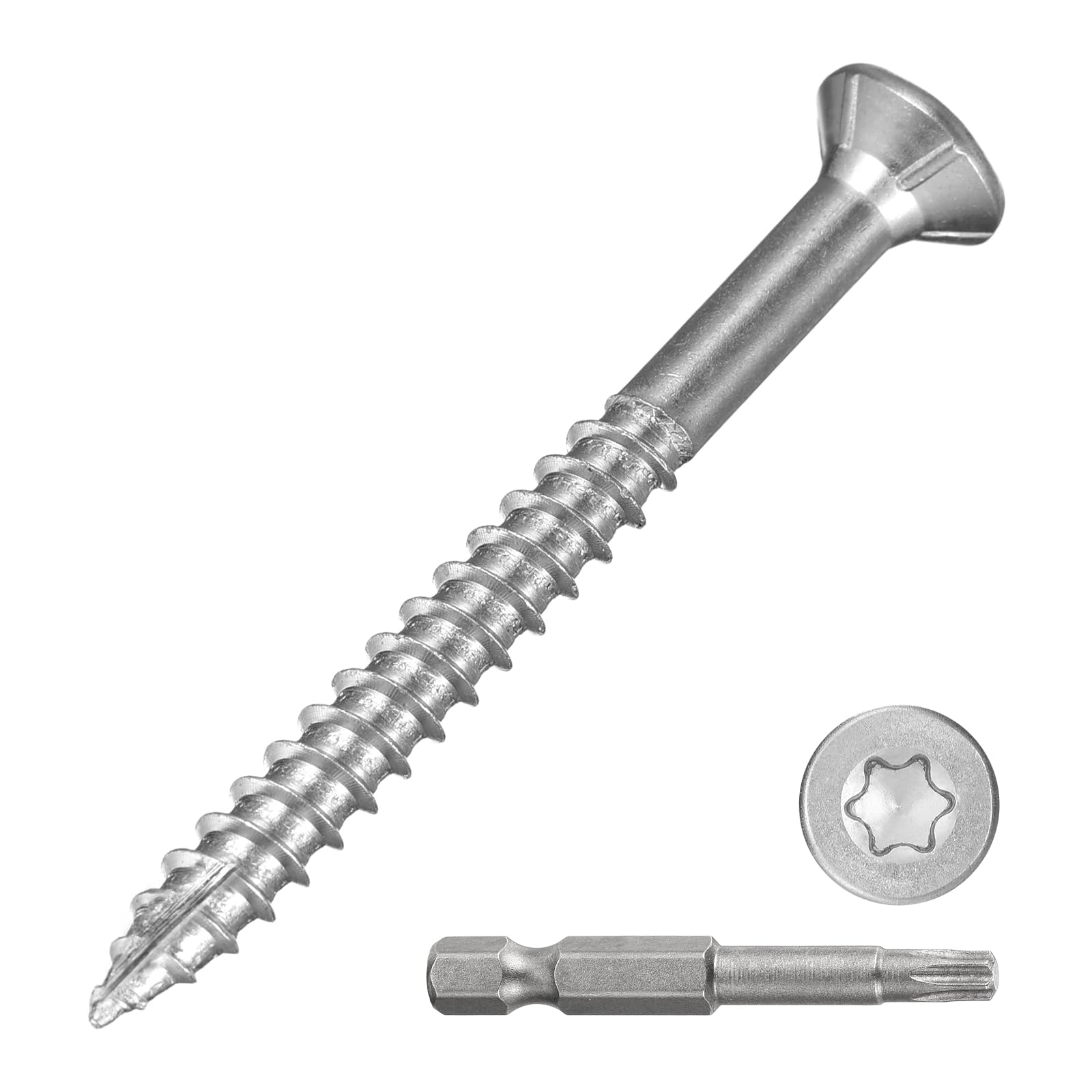 METALLIXITY Deck Screws (#10x2") 100Pcs, 410 Stainless Steel Wood Screw Decking Screws with T25 Torx Drive Head