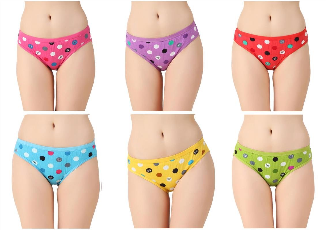 Women's Multicolor Polka Printed Panty(Hipster) -(Pack of6)-image-4