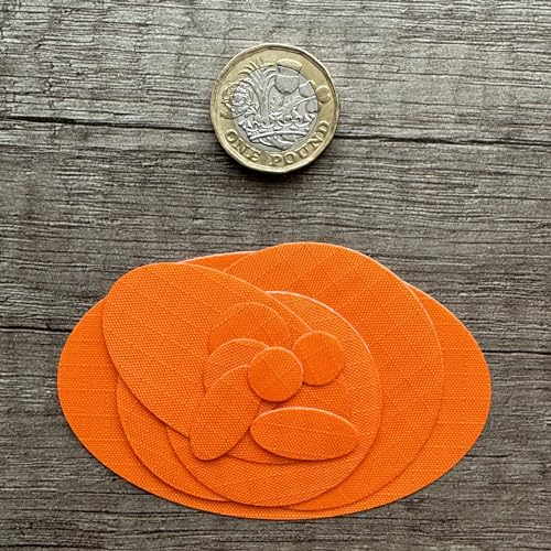aZengear Repair Patches for Jackets, Tent, Shoe Toe, Air Mattress, Inflatables, PVC Gear - Waterproof, Self-Adhesive, Tear-Cold-Heat-Resistant, Down Puffer Coat (11 Pcs, Orange)
