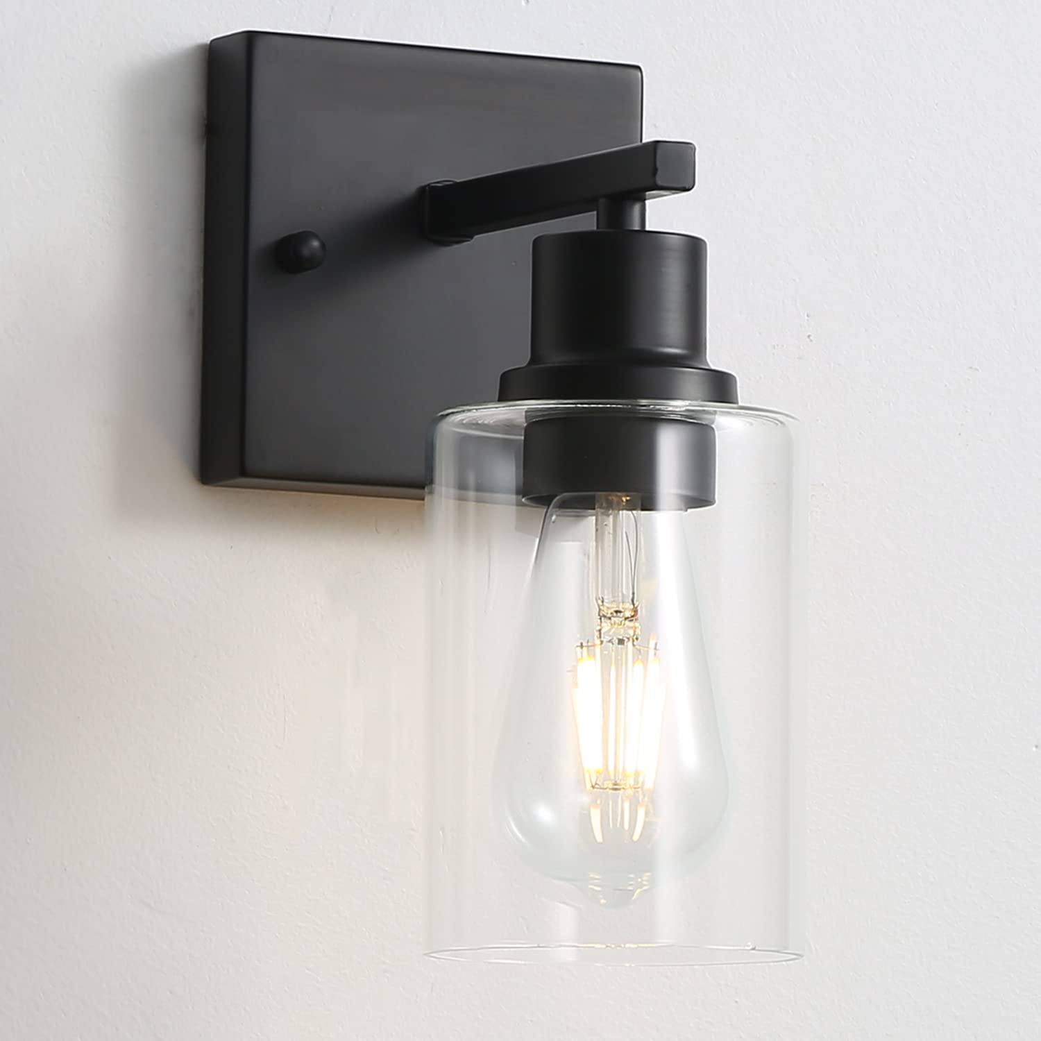 FILIMITIY Bathroom Vanity Light Fixtures, 1-Light Matte Black Bathroom Lights, Wall Sconces with Clear Glass Shade for Hallway Farmhouse Bedroom Living Room