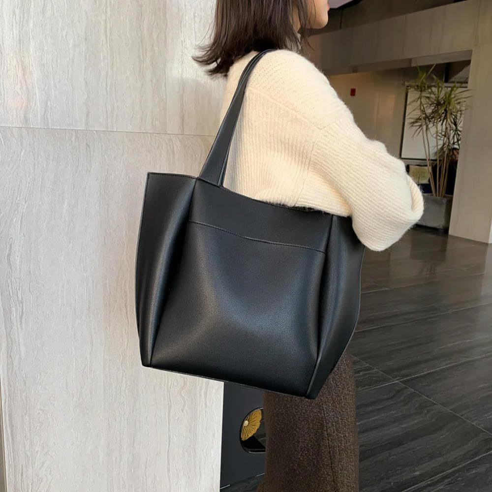 Bolso de Mano Informal de Piel Suave Mujer, de Color Liso, de Gran Capacidad, con un Solo Hombro y Bolsillo Exterior