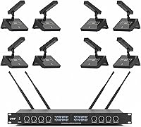 Vista 1 de XTUGA Sistema de micrófono inalámbrico YT8, UHF 8 canales cuello de cisne inalámbrico sistema de micrófono, micrófonos de conferencia de escritorio